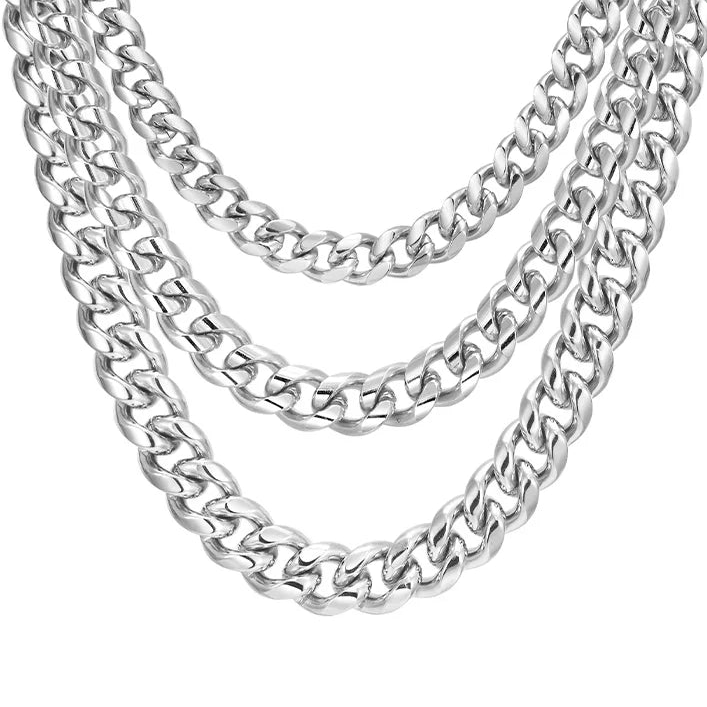 Silver-Style Waterproof Stainless Steel Cuban Link Chain Necklace