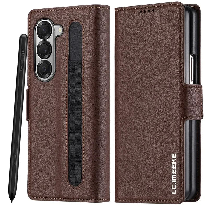 Magnetic Flip Leather Phone Case for Samsung Galaxy Z Fold 7 6 5 4 3 5G Fold6 Fold5 Fold4 Wallet Card Cover Etui Coque