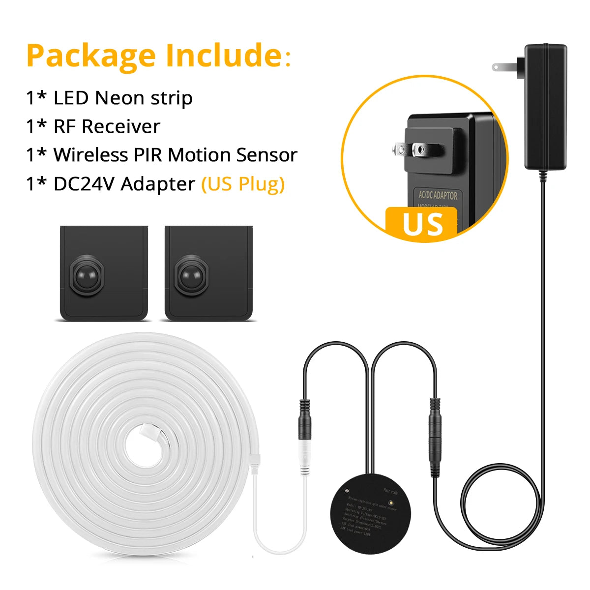 Smart Dual Sensors PIR Motion Sensor Switch DC 24V Neon Light LED Strip 2m 5m 10m for Bathroom Bedroom Stair Night Lamp