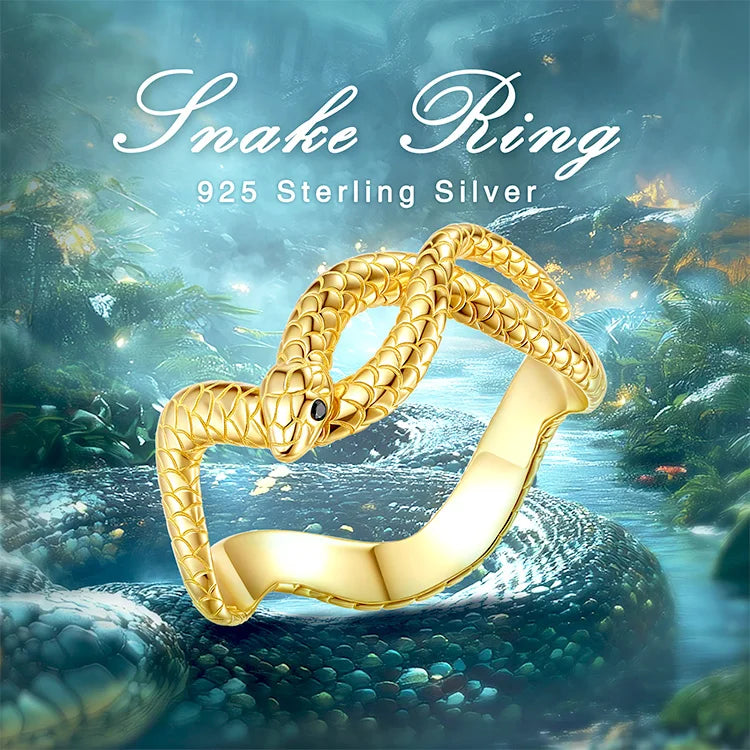 925 Sterling Silver Textured Snake Ring with Black Zircon