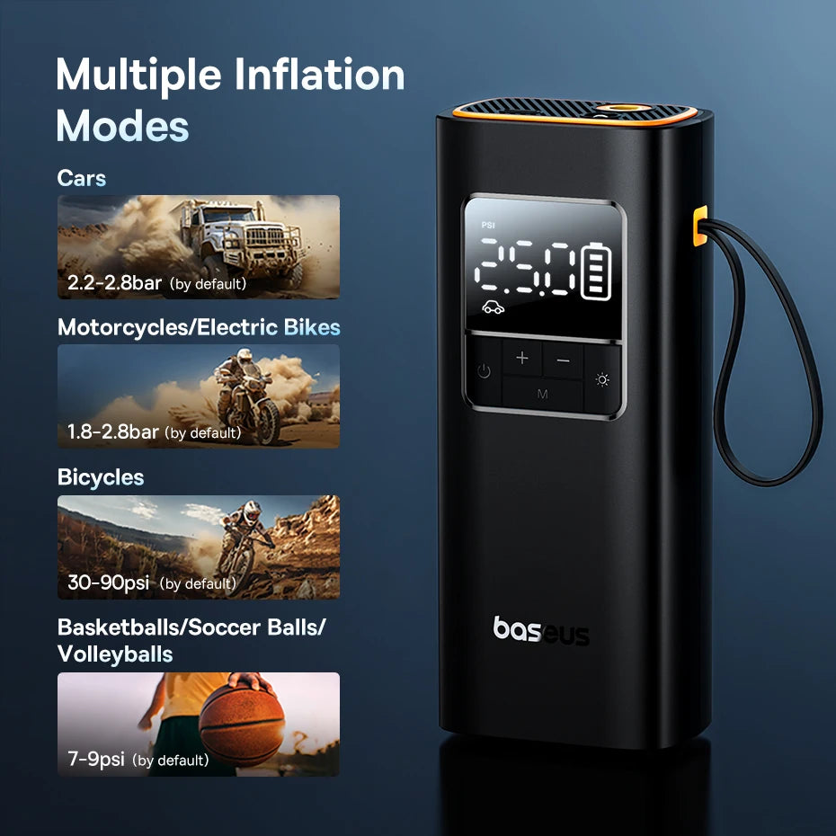 Baseus Wireless Air Pump Portable Air Compressor Smart Digital Electric Car Air Pump for Car Motorcycle Bicycle Inflator Pump