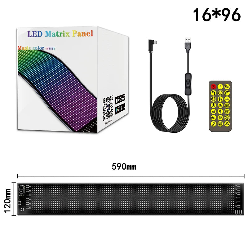 LED Matrix Pixel Panel USB 5V RGB Car Sign Bluetooth App Control Flexible Addressable Pattern Graffiti Scrolling Text Animation