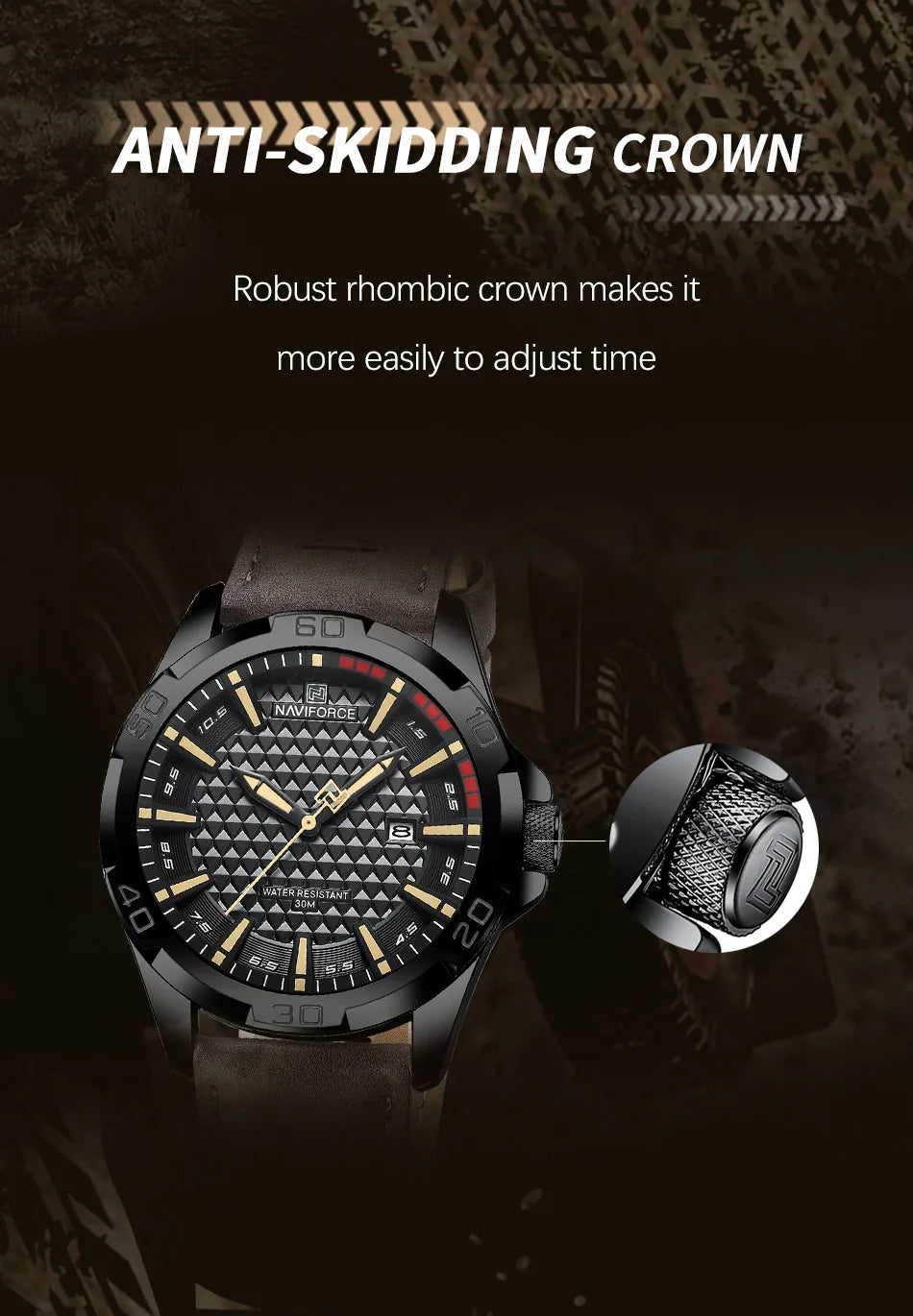 Naviforce NF8023 Quartz Calendar Business Sport Leather Watch