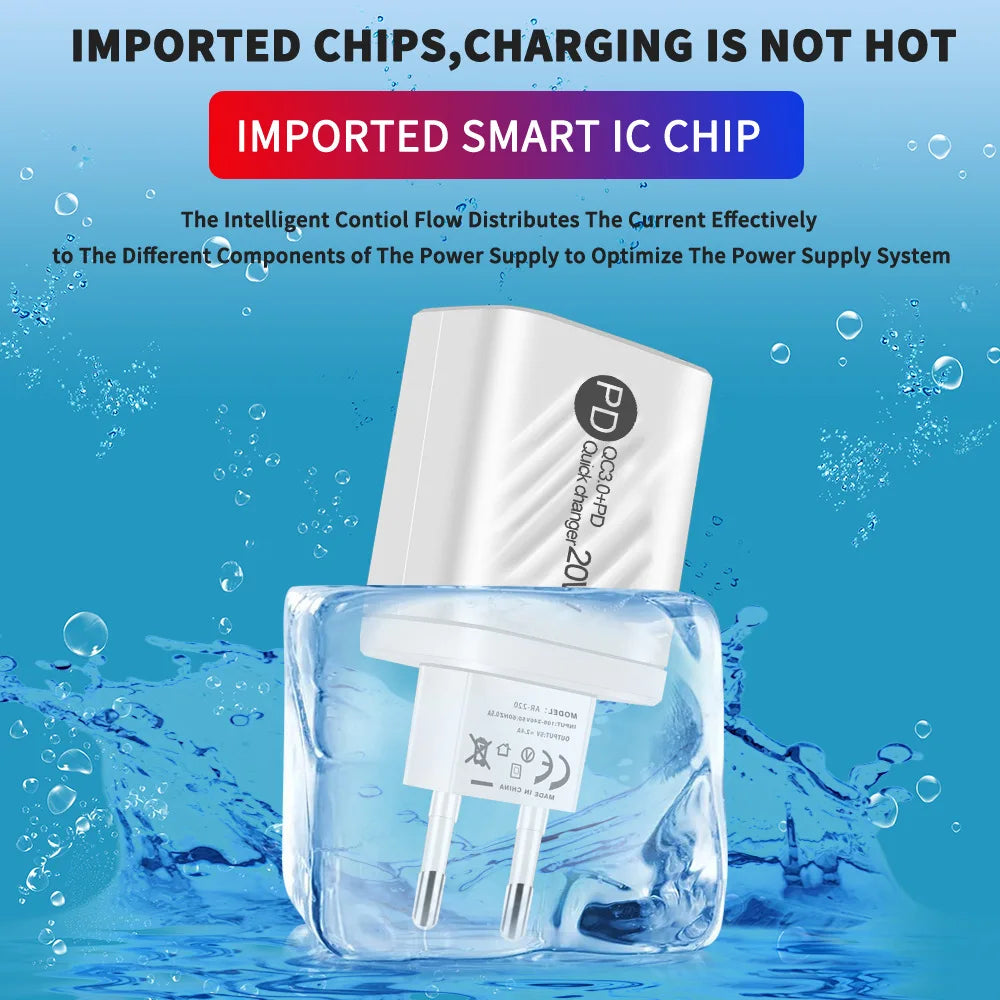 20W USB C Fast Charger with LCD Display, 2-Port Multi Charger for iPhone 14 Pro Max, Samsung, Xiaomi, Huawei, Quick Charge 3.0