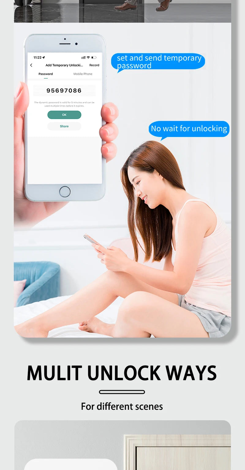 Tuya Smart Lock Wirelss With Fingerprint Password IC Card Unlock Support USB Emergency Charge Handle Direction Adjustable ﻿