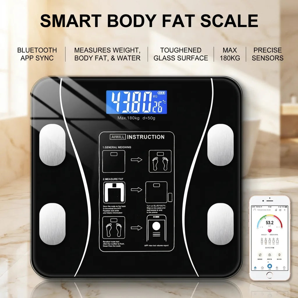 Smart Wireless Digital Body Fat Scale Bluetooth-Compatible Bathroom Weight Analyzer with Smartphone App for Body Composition