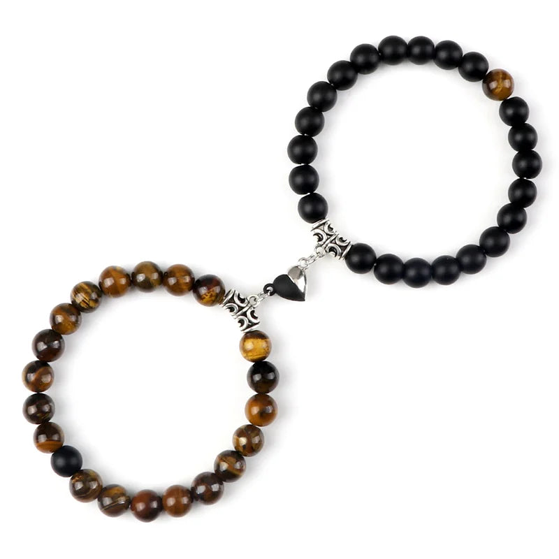 Magnetic Yin Yang Heart 8mm Natural Stone Couple Bracelets
