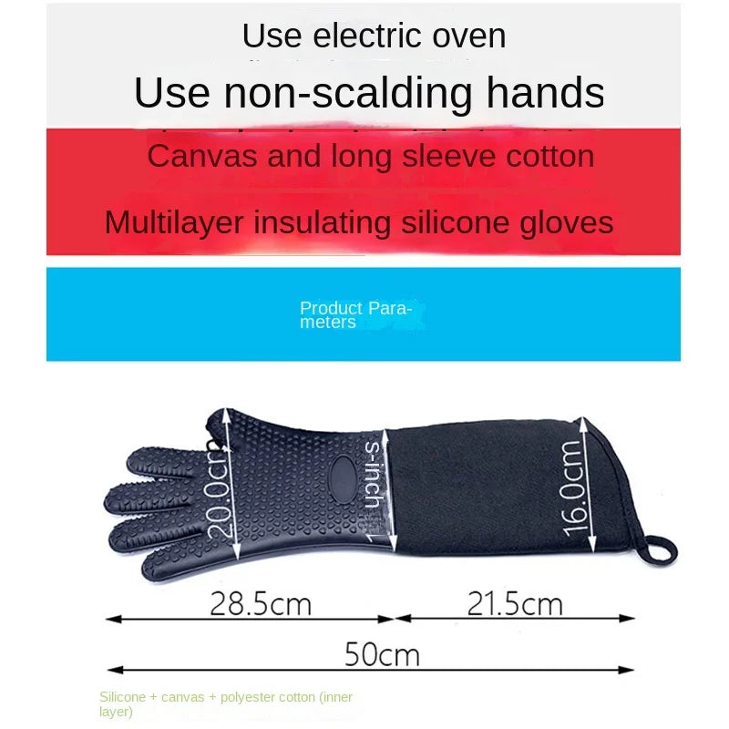 Extra Long Heat Resistant Silicone Oven Mitts with Quilted Liner