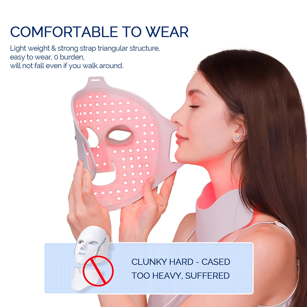 Professional 7-Color LED Facial & Neck Mask – 168 LED Therapy | Medical-Grade Silicone