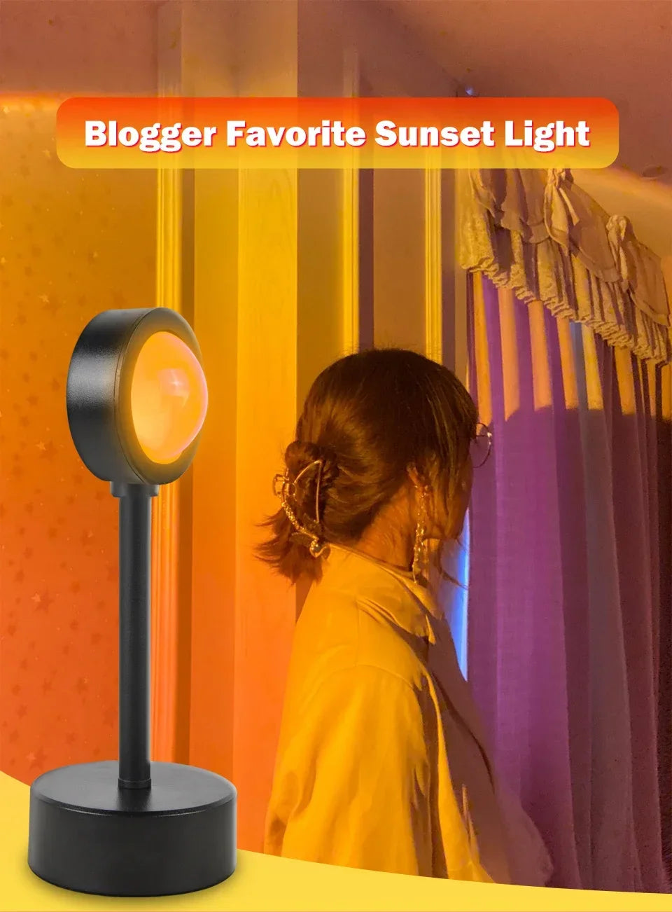 USB Sunset Lamp Sunset Projector Mood Light Living Room Bedroom Night Light Indoor Decor Bar Atmosphere Photography Background
