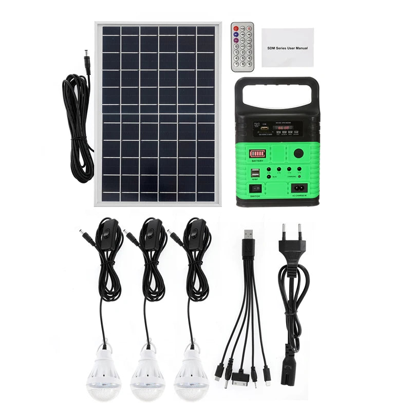 Portable Solar Generator System 3 Bulbs Radio Outdoor Solar Power Panel Camping Kit LED Emergency Lighting with Remote Control
