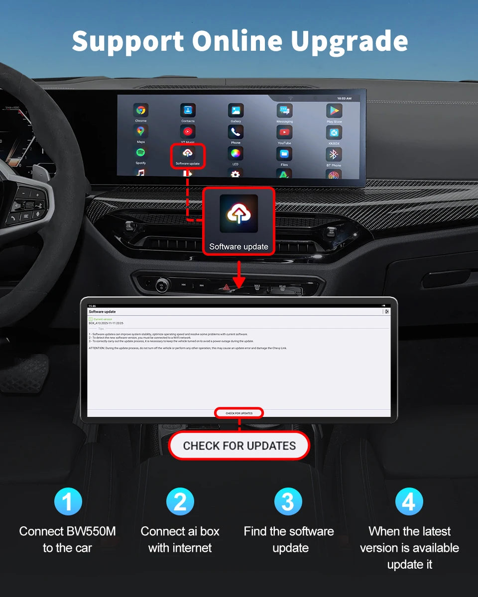 iHeylinkit BW550M Smart Ai Box Android13.0 QCM6125 Wireless CarPlay Adapter Android Auto Support Google Play Video Game Software