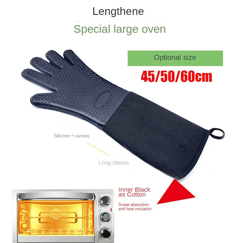 Extra Long Heat Resistant Silicone Oven Mitts with Quilted Liner
