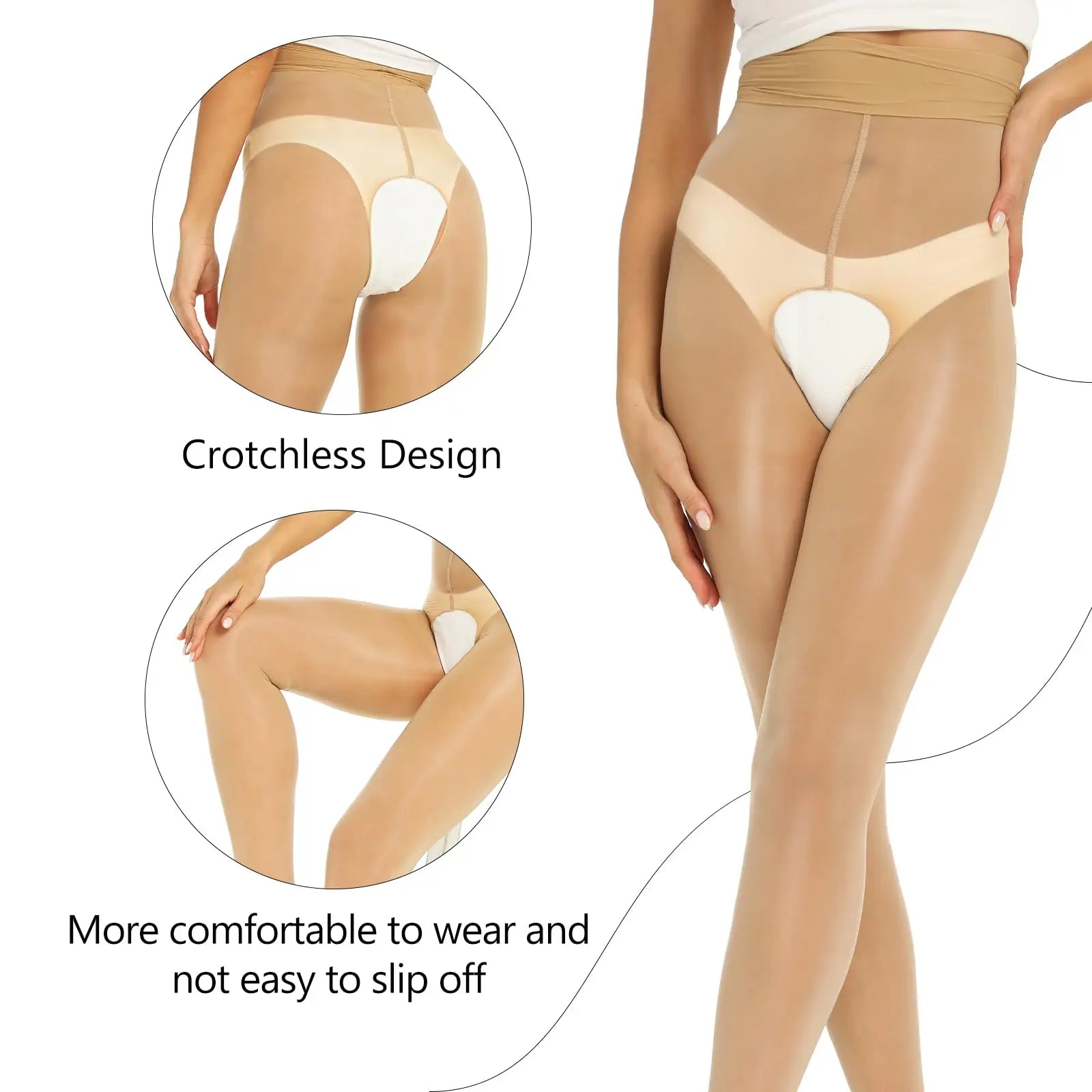 2 Pairs Glossy Oil Shimmer High-Waist Open Crotch Pantyhose