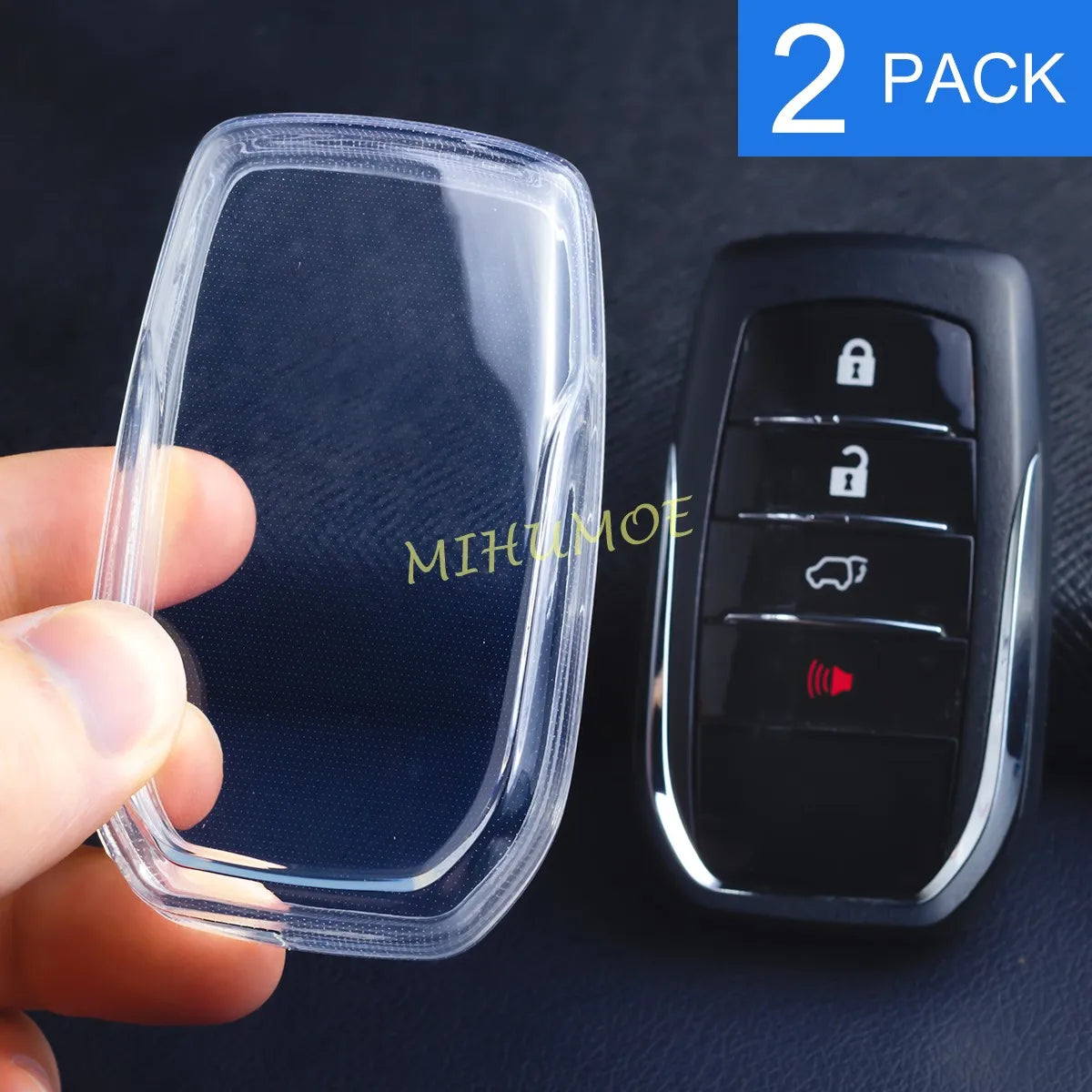 2x Black/Clear Transparent Car Key Fob Case Cover For Toyota Tundra Corolla Sequoia RAV4 Yaris Cross Hilux Prius bZ4X Tacoma