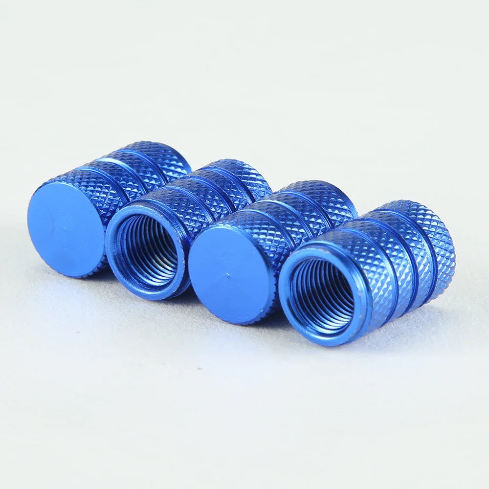 4pcs Knurling Style Tire Valve Caps Aluminum Silver Car Bike Wheel Stem Air Valve Caps Tire Pressure Cap Accessory