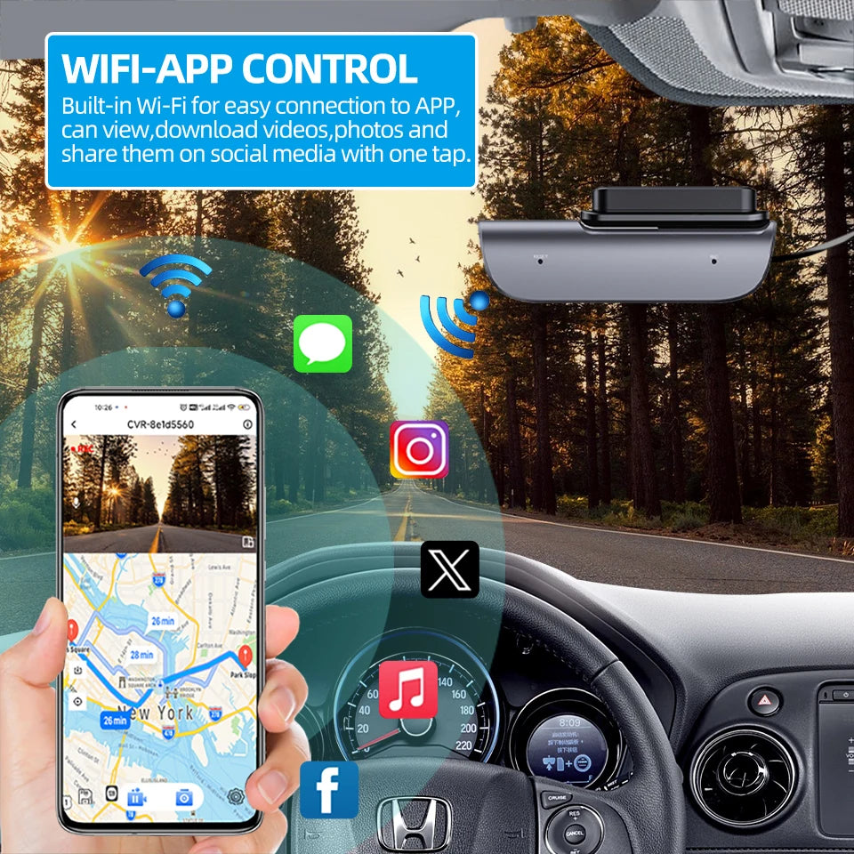 ACCEO Car Dashcam Auto 4K Front Car DVR Night Vision Support GPS and WiFi APP Loop Recording Video Car Recorder 24 Hour Parking