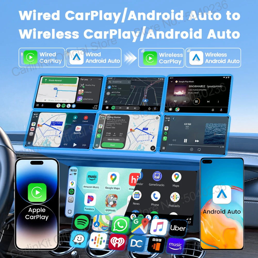 CarlinKit 5.0 C2Air 2-In-1 CarPlay Android Auto Wireless Adapter For Wired CarPlay Android Auto Cars Online Upgrade Plug & Play