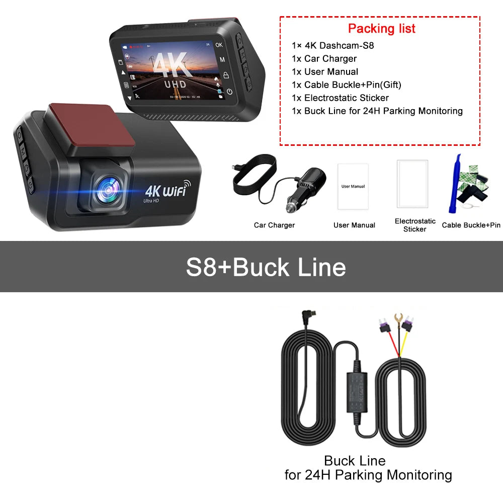 Kocam 4K UHD Dash Cam WiFi Car DVR Front and Rear Dual Lens Auto Car Camera with Night Vision 24H Parking Monitor Black Box