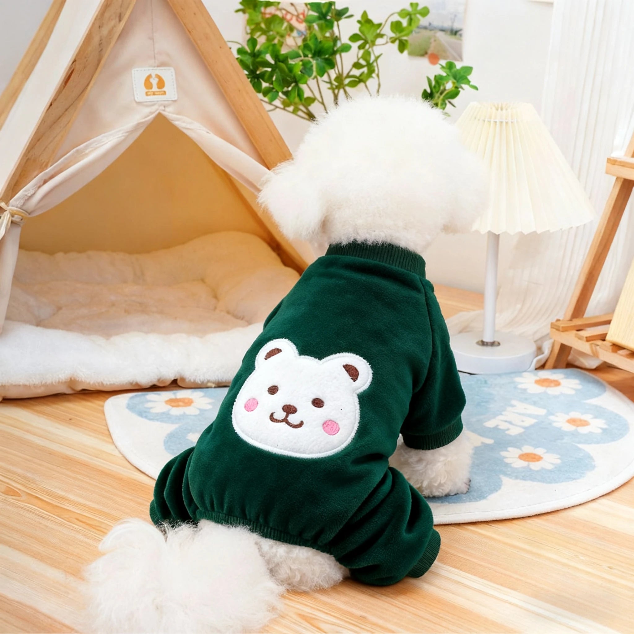 Warm Winter Fleece Dog Jumpsuit Coat with Leash Ring