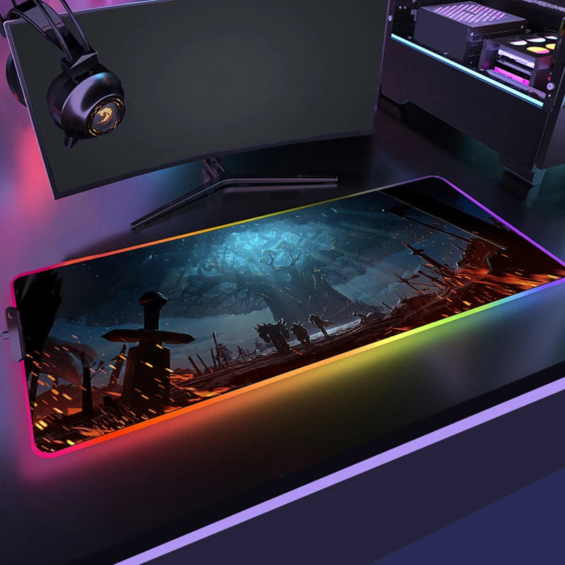 400x900 World Of Warcraft LED Backlight Gaming Mousepad HD Printing RGB Mouse Pad Non-Slip Rubber Deskmats Keyboard Desk Mat XXL