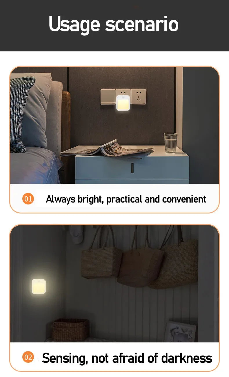 Motion Sensor LED Night Lights EU Plug Dimmable Cabinet Light for Baby Bedside Bedroom Corridor Wireless Night Lamp Lighting