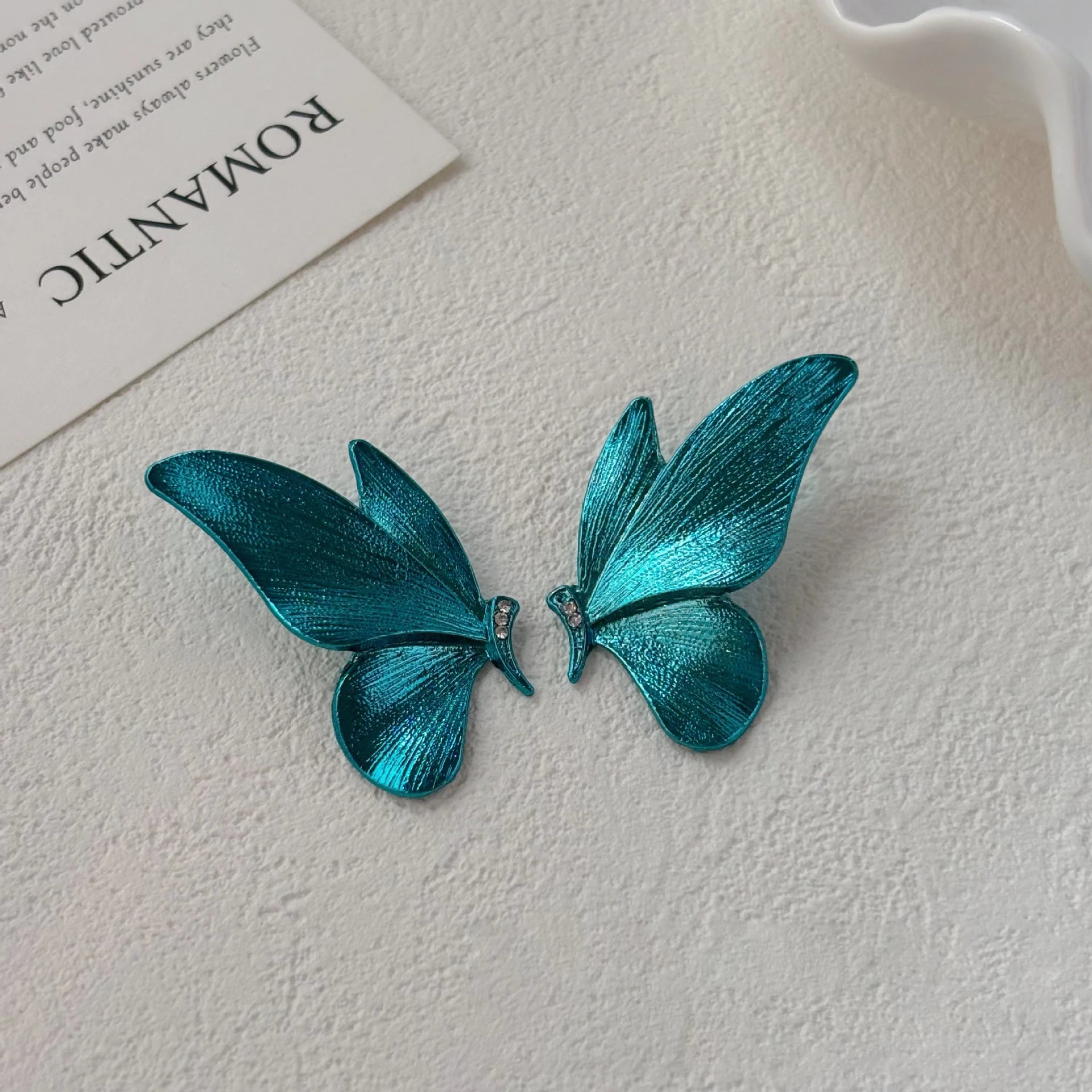Elegant Blue Butterfly Wing Stud Earrings Vintage Jewelry Gift