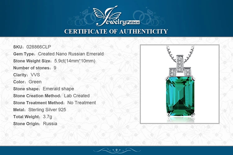 925 Sterling Silver Emerald Cut Simulated Emerald Necklace