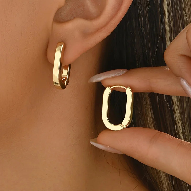 Unisex Gold Stainless Steel Square Hoop Earrings Minimalist Punk Jewelry