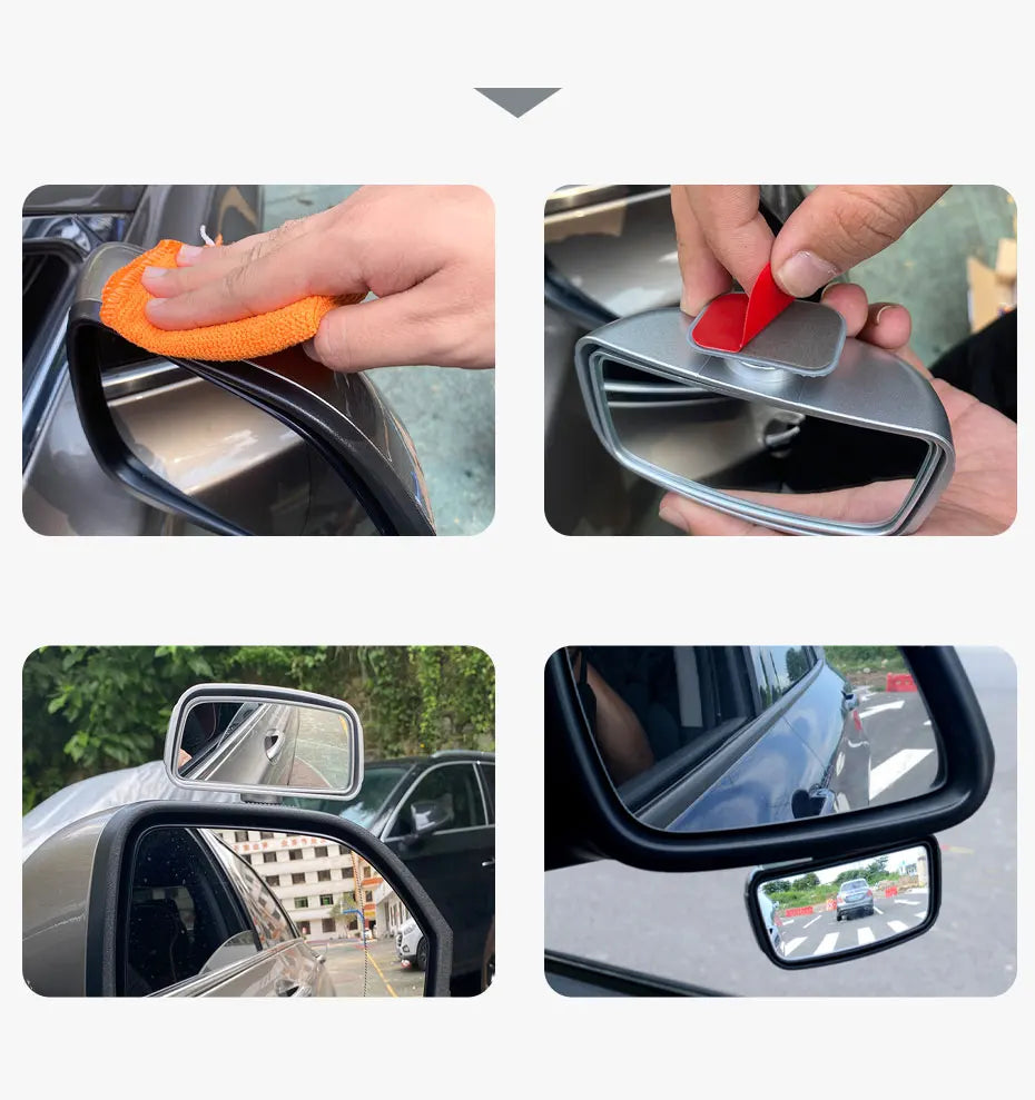 SEAMETAL 360-Degree Rotation Safety Convex Mirror Wide Angle Self-Adhesive Car Blind Spot Mirror Auto Auxiliary Rear View Mirror