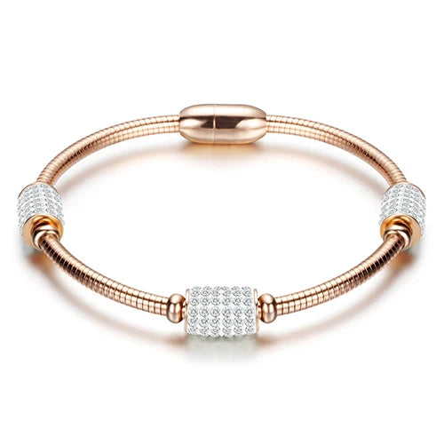 Leather Rope Stainless Steel Magnet Clasp Charm Bracelet Gold Silver
