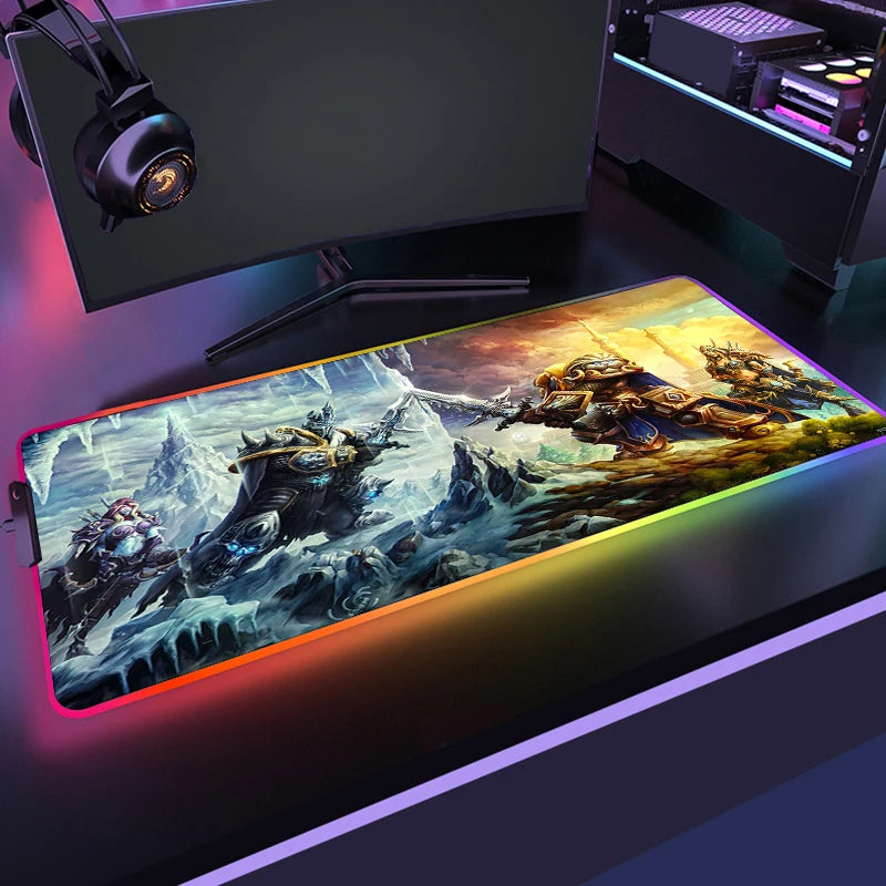 400x900 World Of Warcraft LED Backlight Gaming Mousepad HD Printing RGB Mouse Pad Non-Slip Rubber Deskmats Keyboard Desk Mat XXL