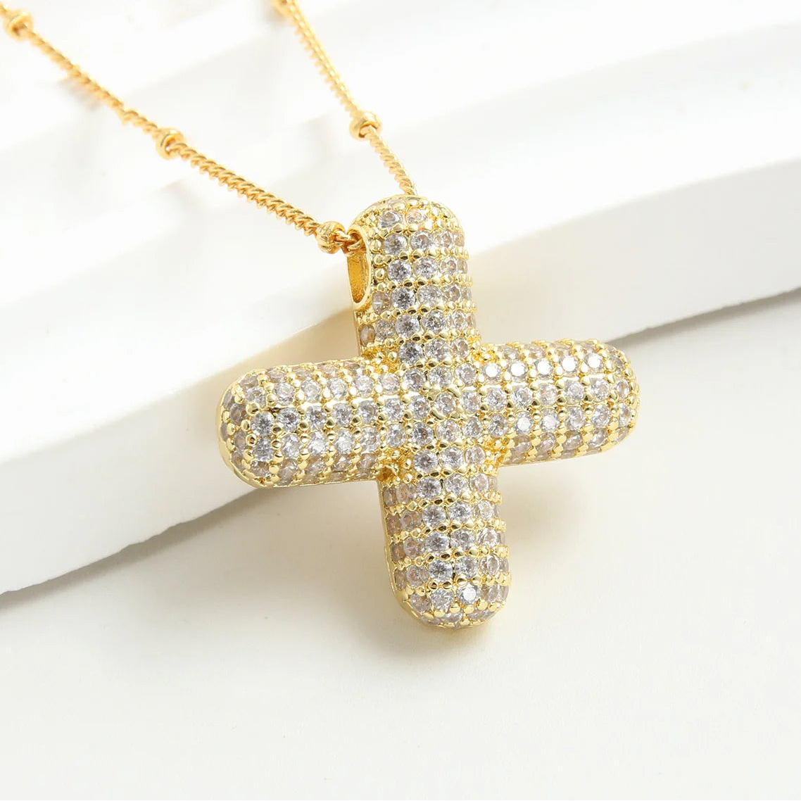 Gold-Style Plated Balloon Initial Zirconia Letter Pendant Necklace