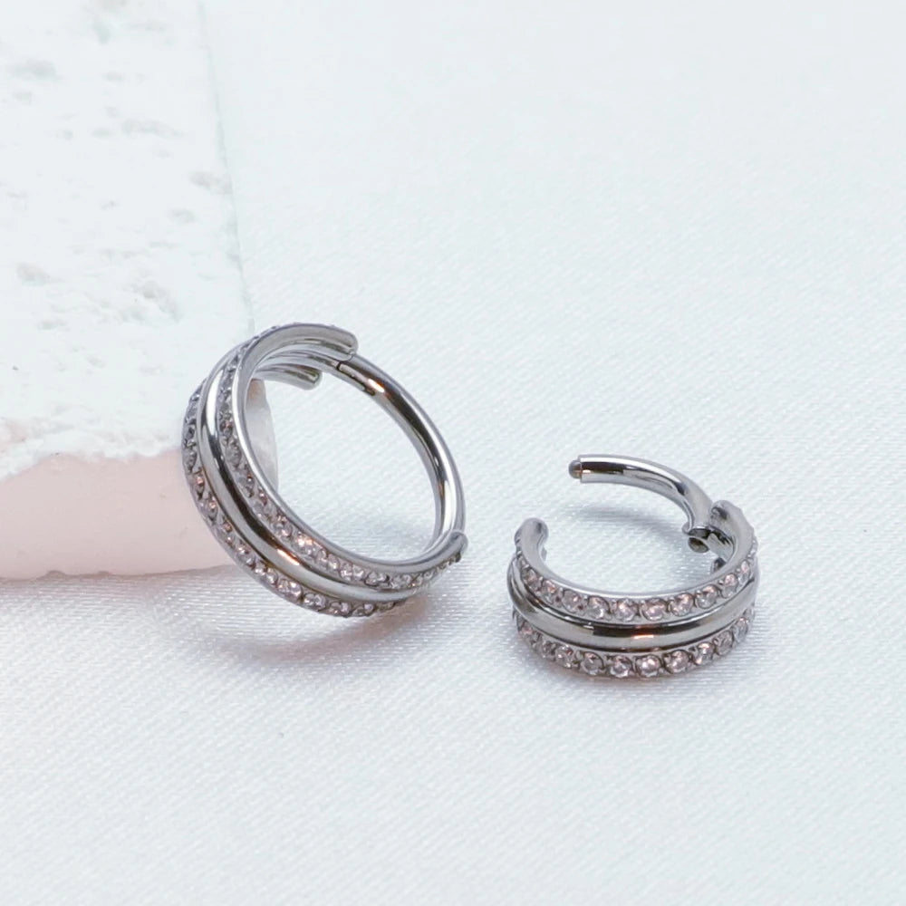 G23 Titanium 16G CZ Hinged Segment Clicker Hoop Piercing
