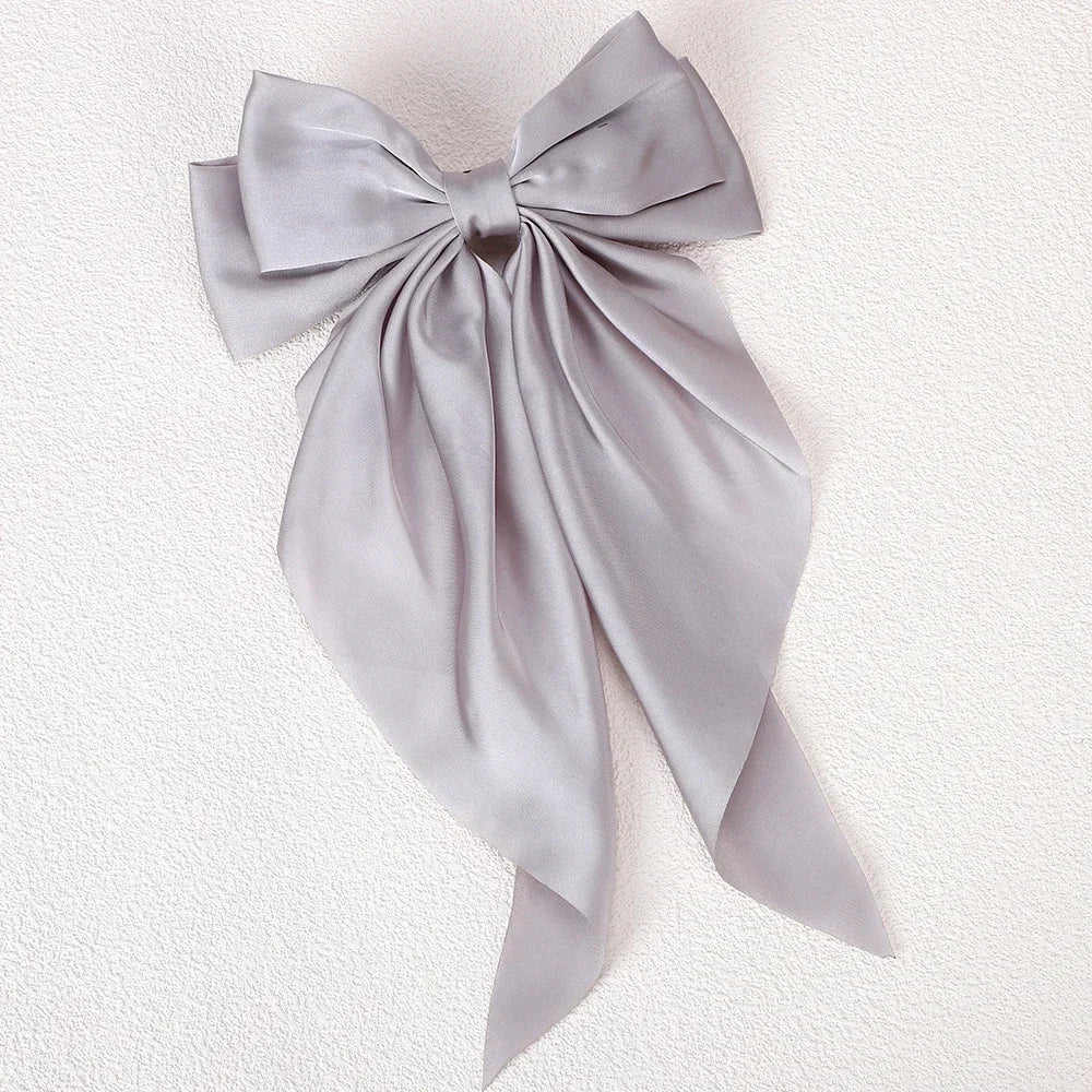 Elegant Long Satin Bow Hair Clip Large Chiffon Barrette