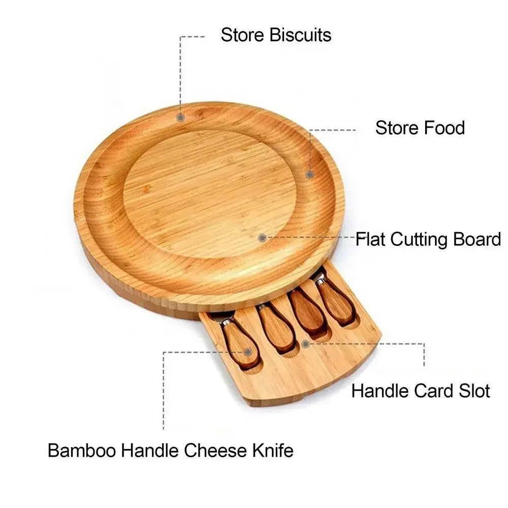 Bamboo Charcuterie Board Set with Integrated Knife Drawer