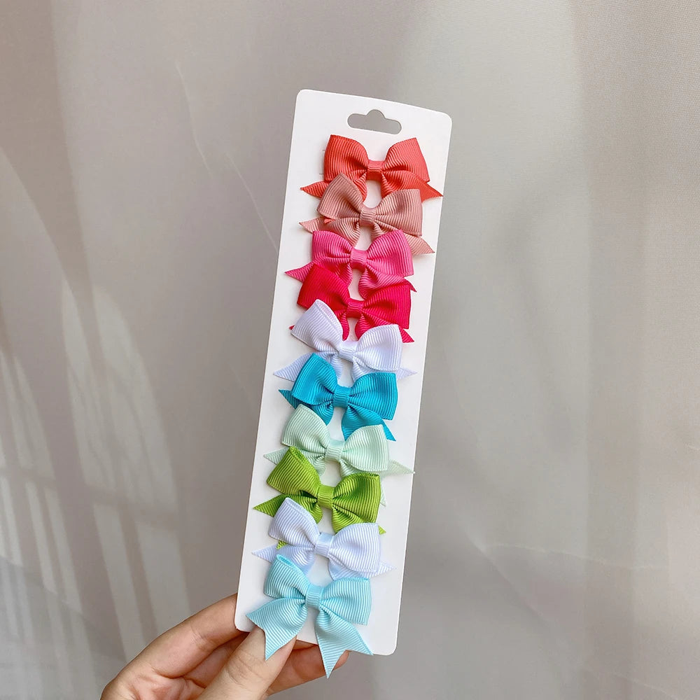Conjunto de 10 Ganchos de Cabelo de Laço de Cor Sólida para Meninas Bebés, Fitas de Cabelo Artesanais com Laço, Mini Molas de Cabelo, Acessórios de Cabelo
