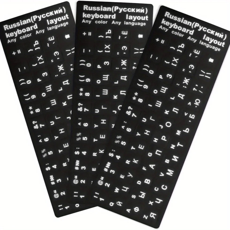 3pcs White Keyboard Sticker for Russia Korean Arabic Spanish Keyboard Replacement, Universal Stickers for Computer