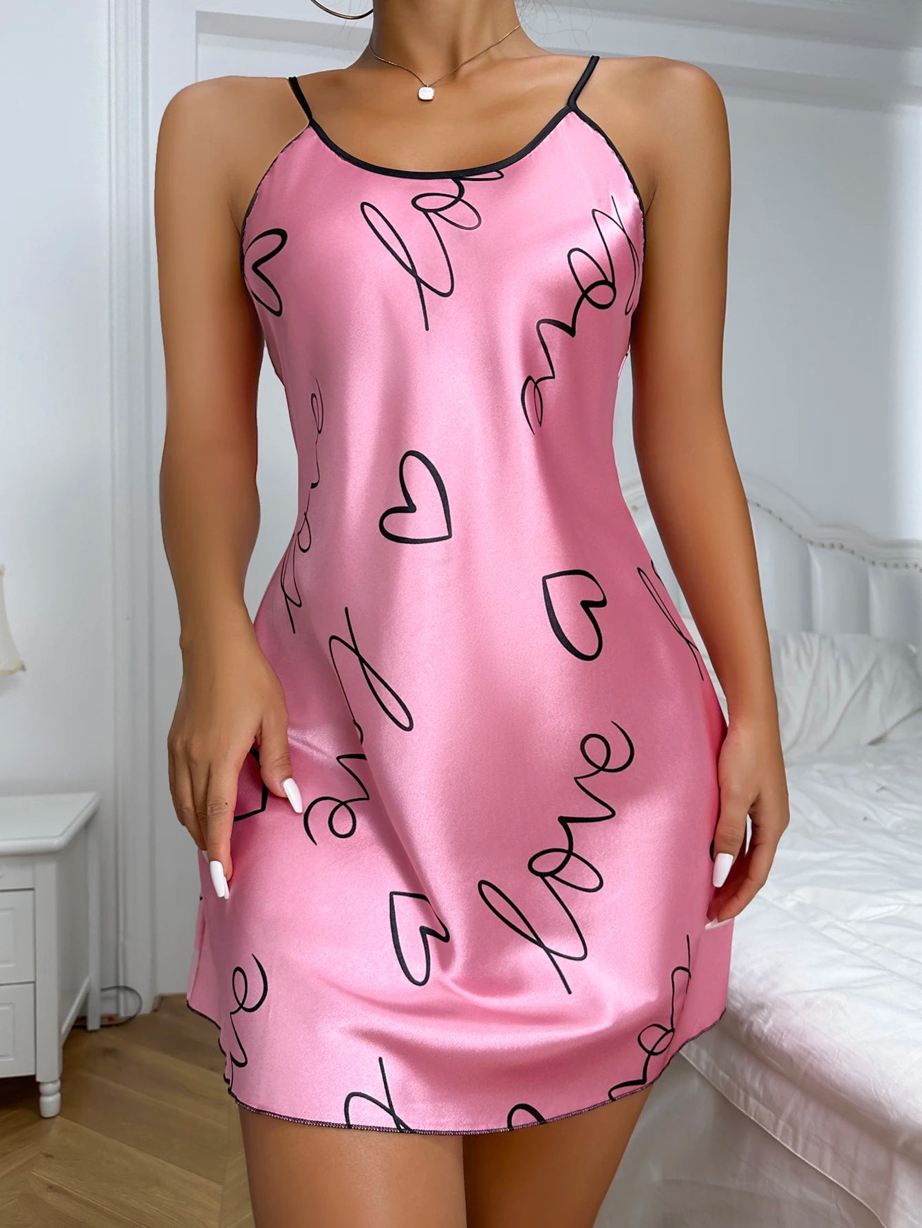 Heart Love Print Strap Mini Nightdress Sleepwear
