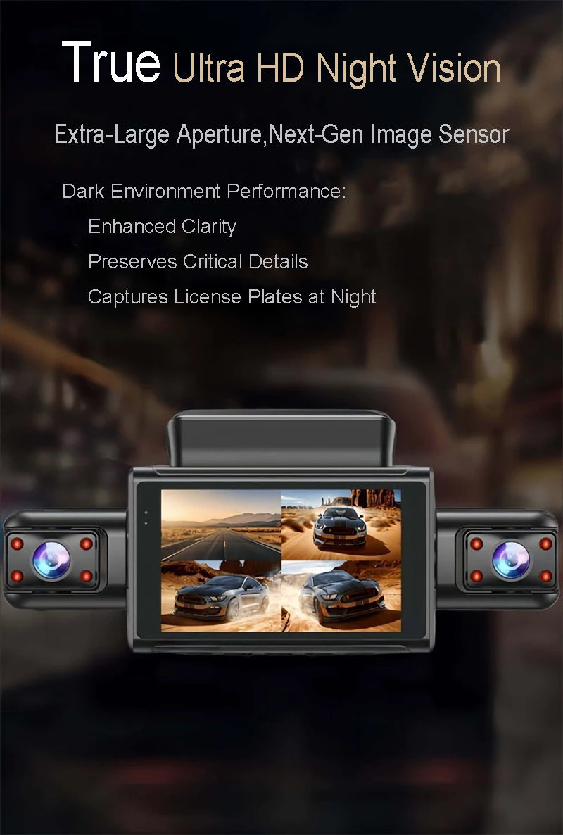 4K 4CH Hidden Car DVR with APP 24H Parking Mode G Sensor Motion Detect Loop Record Time Lapse Stealth Recording Night Vision WDR