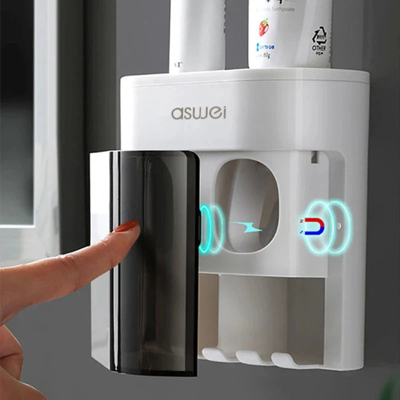 Wall Mounted Automatic Toothpaste Squeezer Toothpaste Dispenser Magnetic Toothbrush Holder Toothpaste Rack Bathroom Accessories