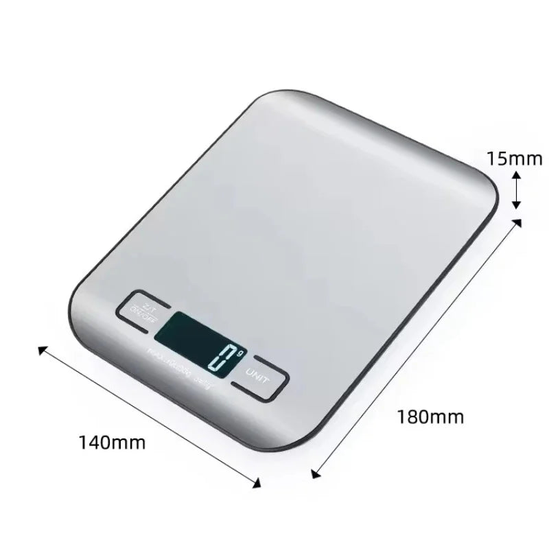Balança Digital de Cozinha com Ecrã LED 5kg/1g Painel de Aço Inoxidável Balanças Eletrónicas Domésticas Ferramentas para Pesar Joias, Alimentos e Lanches de Cozedura