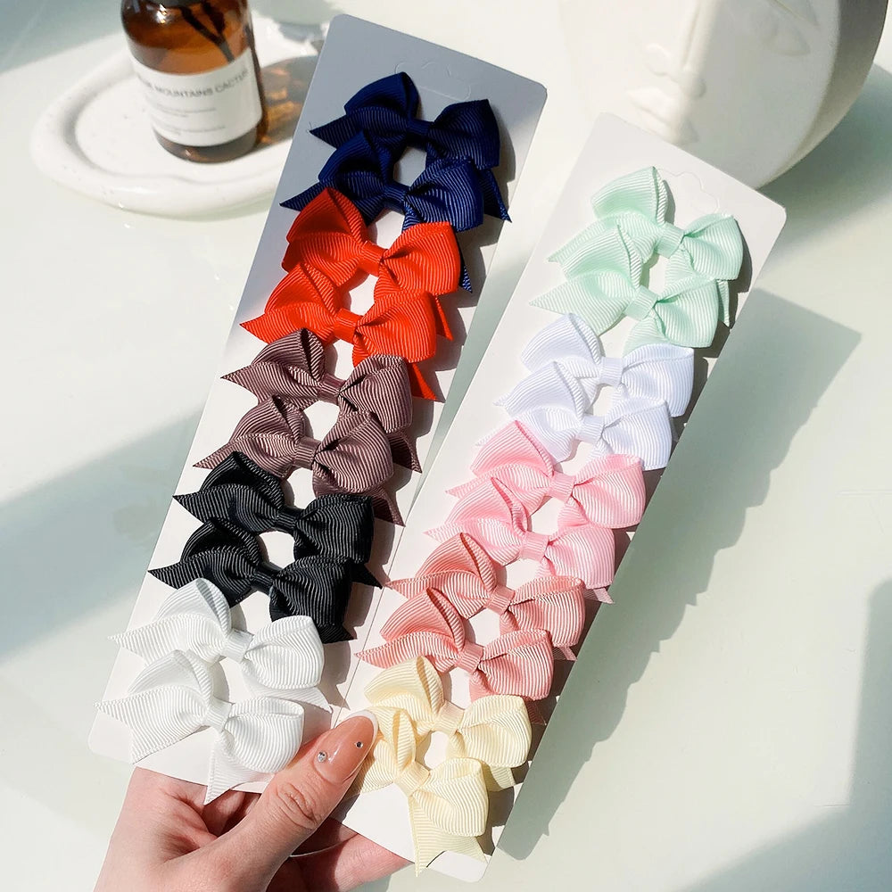 Conjunto de 10 Ganchos de Cabelo de Laço de Cor Sólida para Meninas Bebés, Fitas de Cabelo Artesanais com Laço, Mini Molas de Cabelo, Acessórios de Cabelo