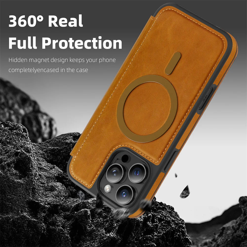 iPhone 11 - 17 Magnetic Luxury Leather Wallet Case