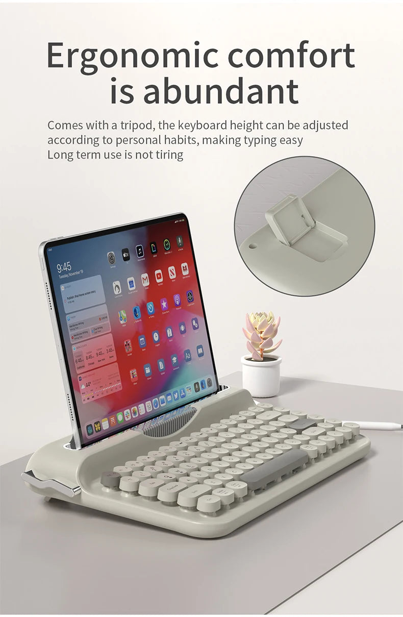 AJAZZ AF84 Wireless BT Portable Keyboard-Retro Punk Typewriter Mechanical Keyboard-Wireless BT Dual-Mode Office Keyboard