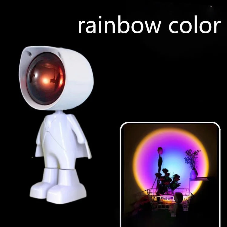 LED 7 Colors Light Sunset Light Astronaut Light Rainbow Projection Night Light 360 Degree Rotation Rechargeable Ambient Light
