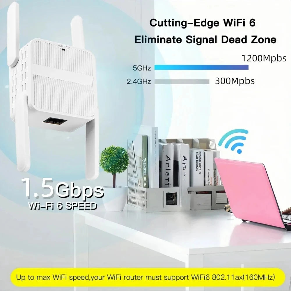 AX1500 WiFi 6 Repeater Extender Signal Booster Dual Band 2.4G/5GHz Wi-Fi Signal Amplifier Long Range Network Easy Set