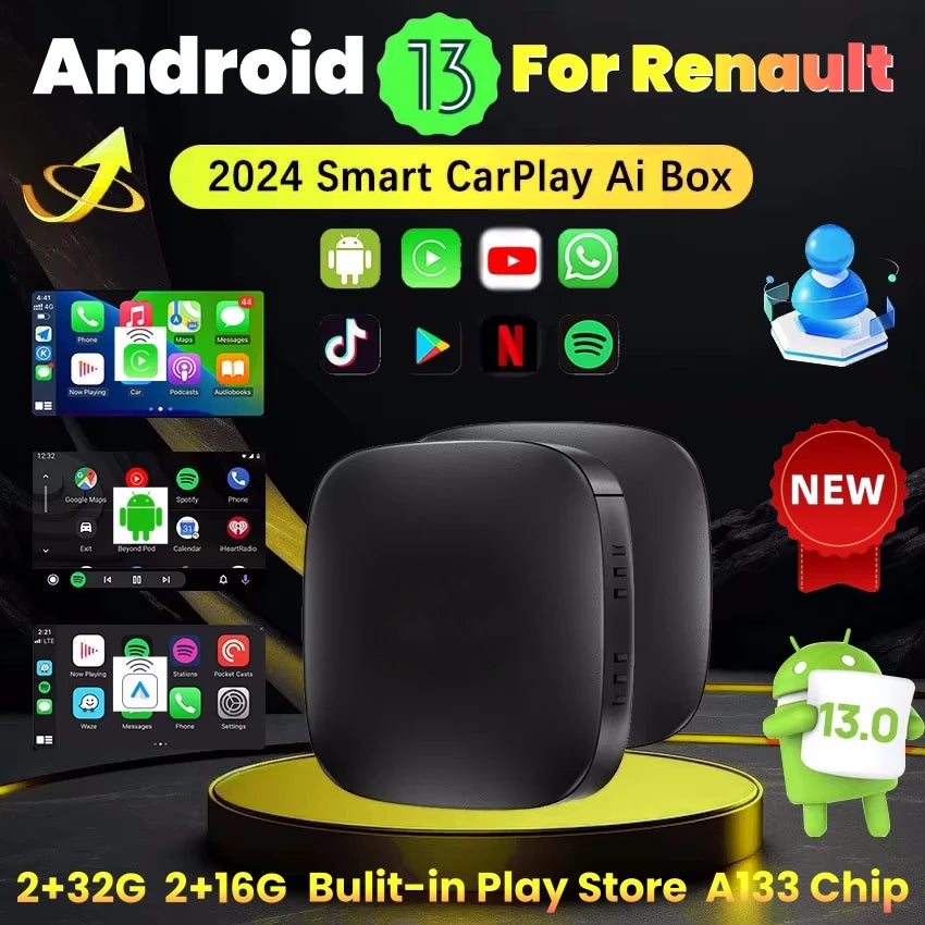 Android 13 Wireless Carplay Adapter Android Auto For Netflix Youtube For Renault Arkana Captur Clio MEGANE AUSTRAL ZOE E-Tech