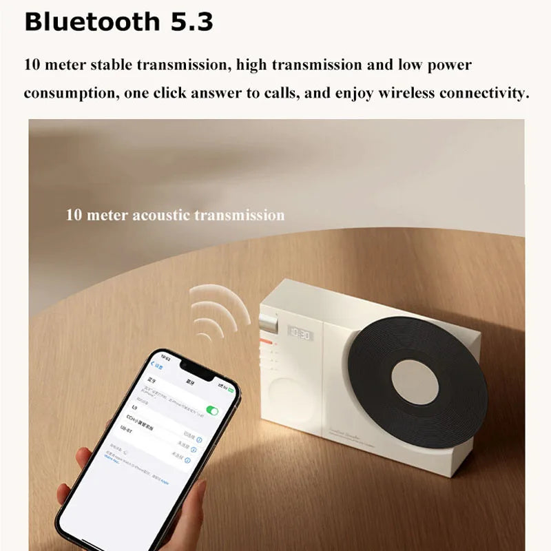 Mini Retro Bluetooth 5.3 Speaker with AUX Playback Wireless Hifi Retro Film Sound Music Box with Clock Display Support TF Card