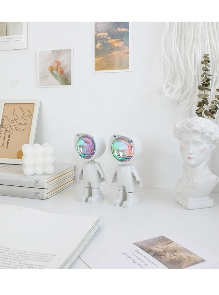 LED 7 Colors Light Sunset Light Astronaut Light Rainbow Projection Night Light 360 Degree Rotation Rechargeable Ambient Light